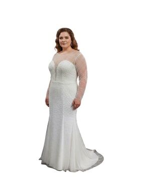 Ivory Beaded Long-Sleeve Mermaid Dress